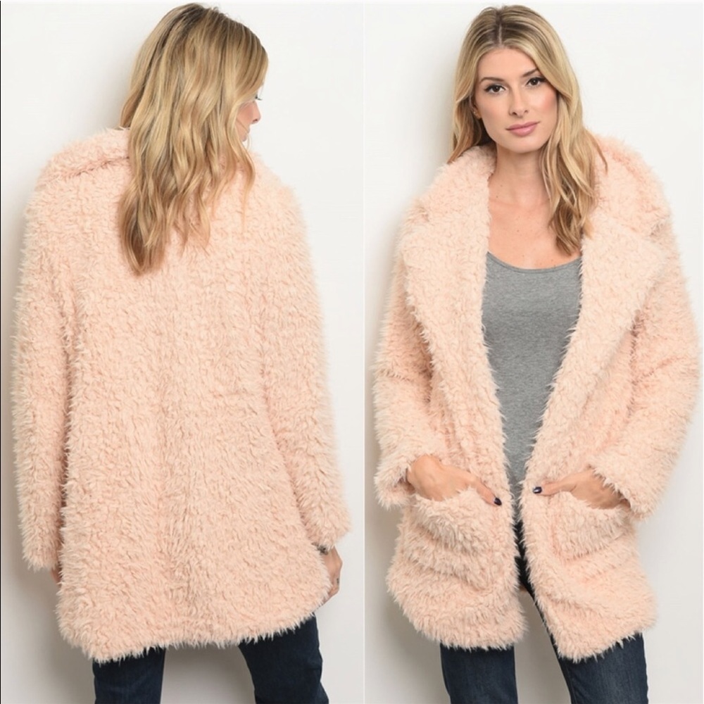 ⚡️Peach Nude Poodle Shag Notched Lapel Open Coat